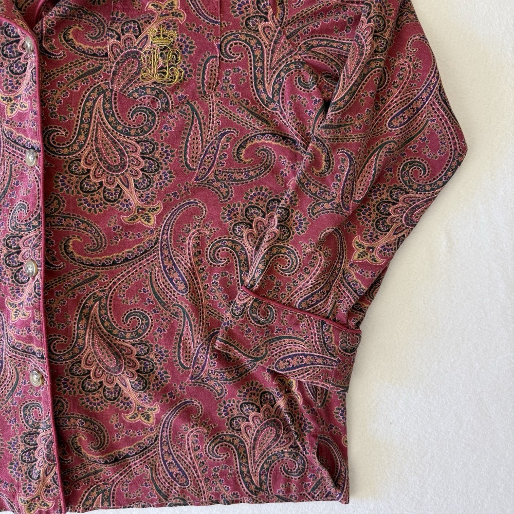 Lauren Ralph Lauren Pajama Top Burgundy Paisley LRL Crest women's  L - Picture 3 of 9